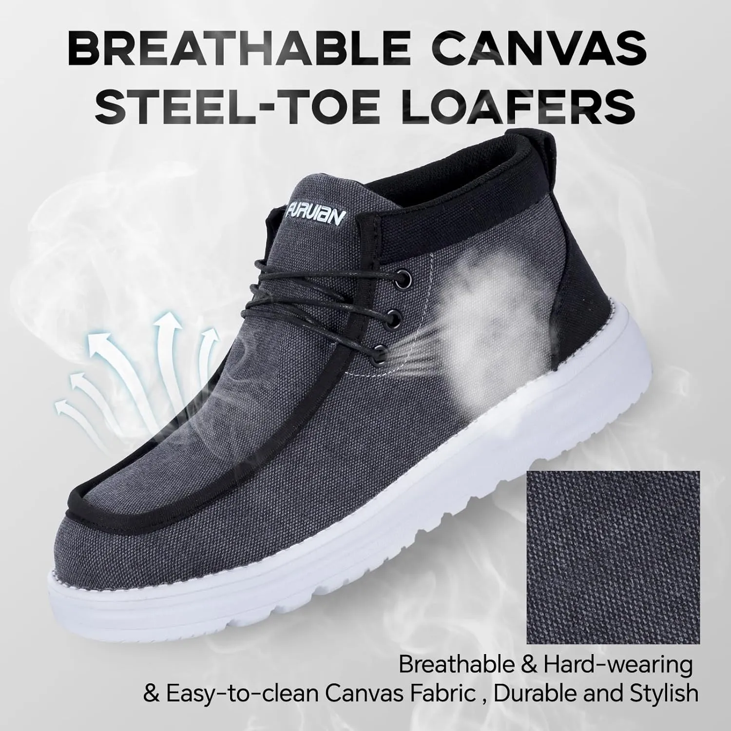 Furuian Steel Toe Shoes for Men High-top Safety Shoes for Men Lightweight Work Boots Canvas Steel Toe Sneakers Comfortable Work Loafers Zapatos De Trabajo para Hombres