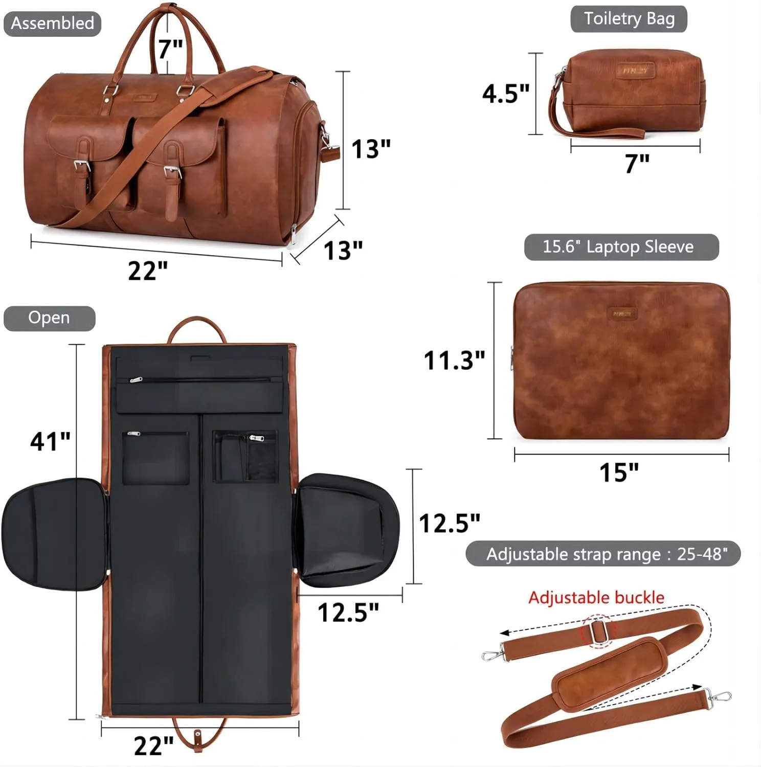 Garment Bag for Travel, Convertible Carry on Garment Duffel Bag for Men 3Pcs Weekender Bag 2 in 1 Hanging Suitcase Suit Bag