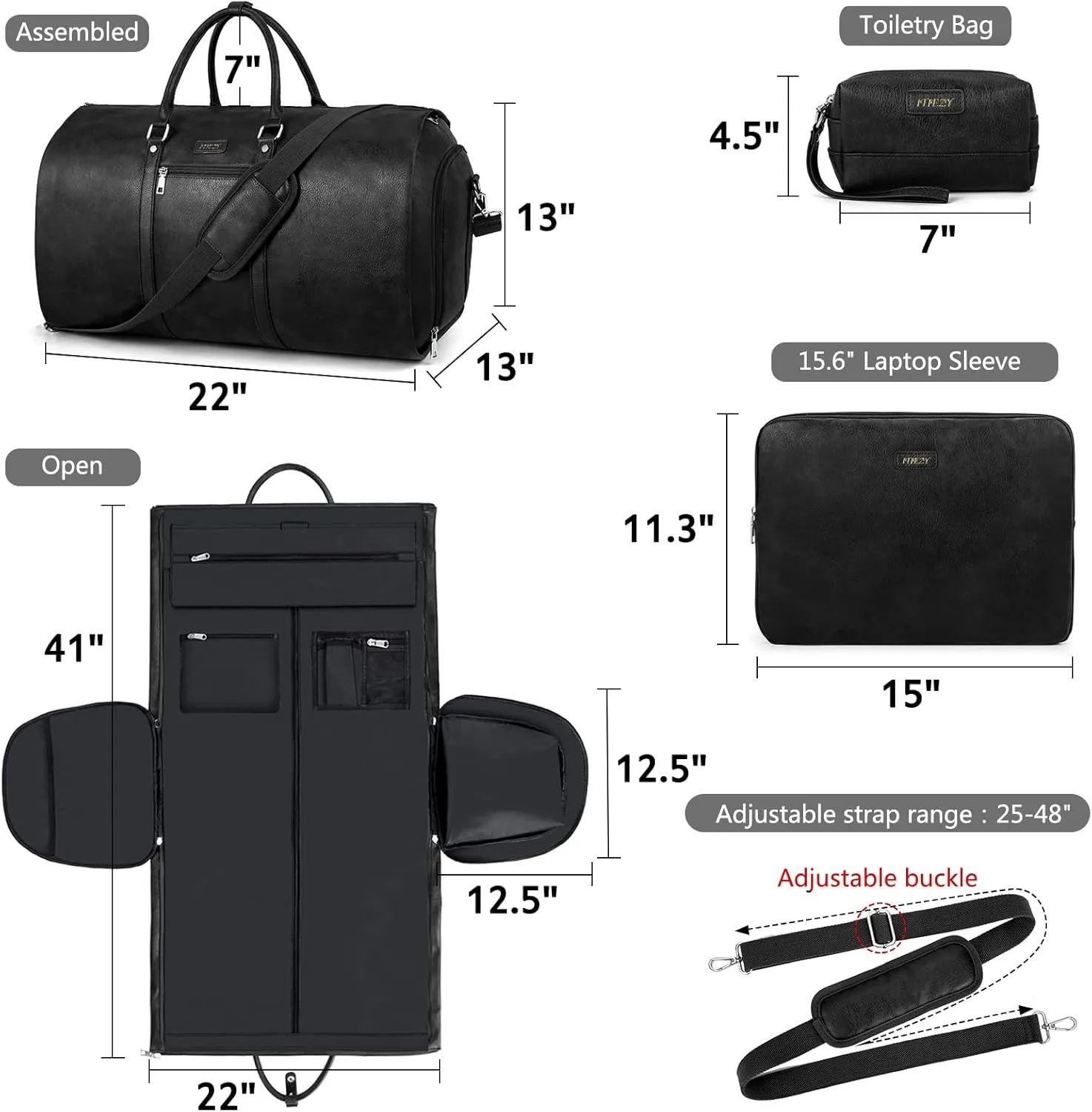 Garment Bag for Travel, Convertible Carry on Garment Duffel Bag for Men 3Pcs Weekender Bag 2 in 1 Hanging Suitcase Suit Bag