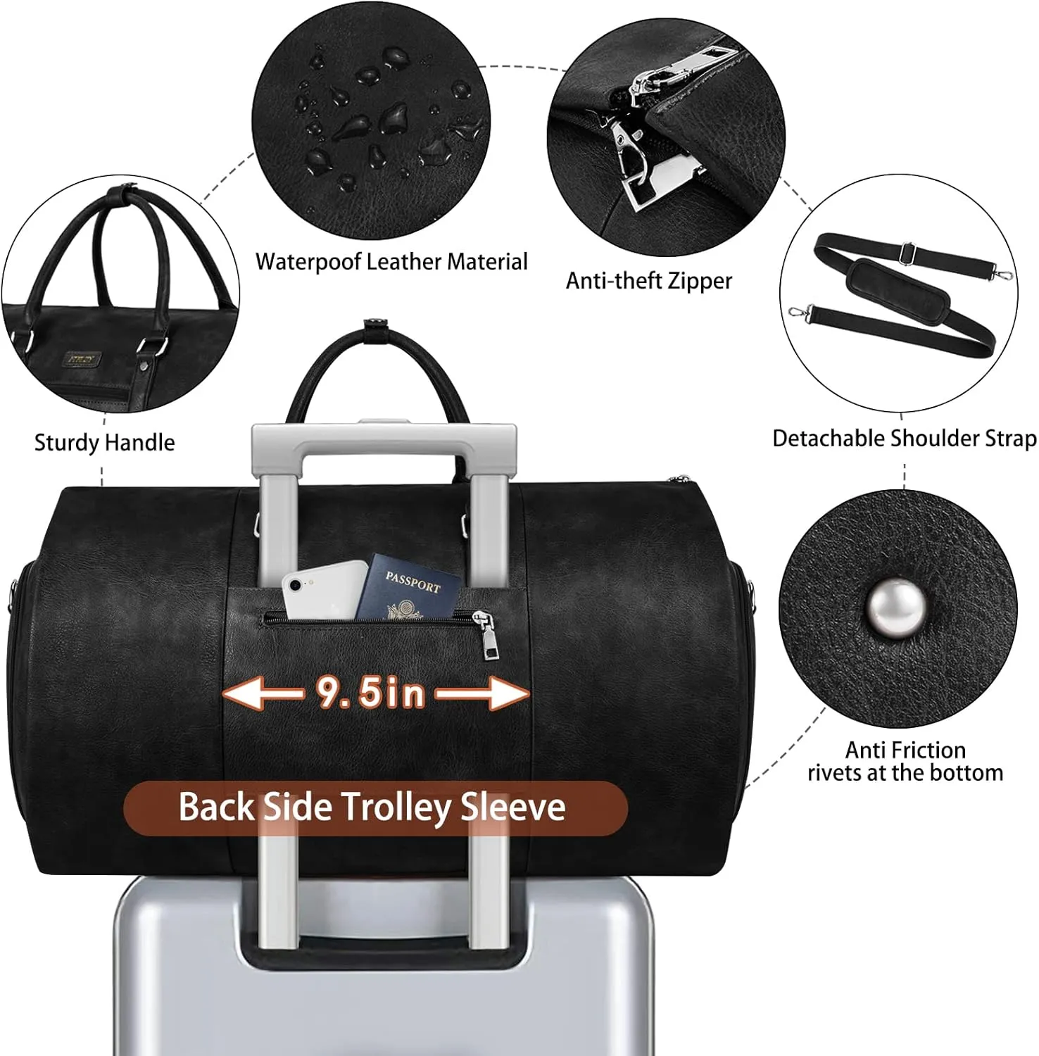 Garment Bag for Travel, Convertible Carry on Garment Duffel Bag for Men 3Pcs Weekender Bag 2 in 1 Hanging Suitcase Suit Bag