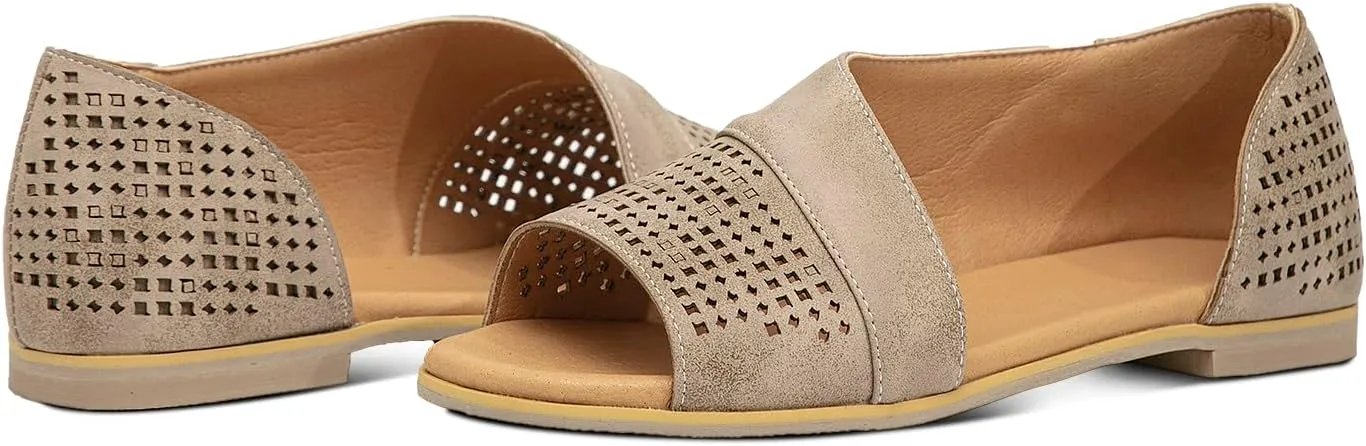 GATUXUS Women's Flats Sandals Open Toe Side Cutout Slip On Casual Slides Flat Shoes