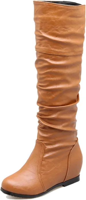 Gicoiz Women Slip On Comfy Knee High Slouch Moccasin Boots
