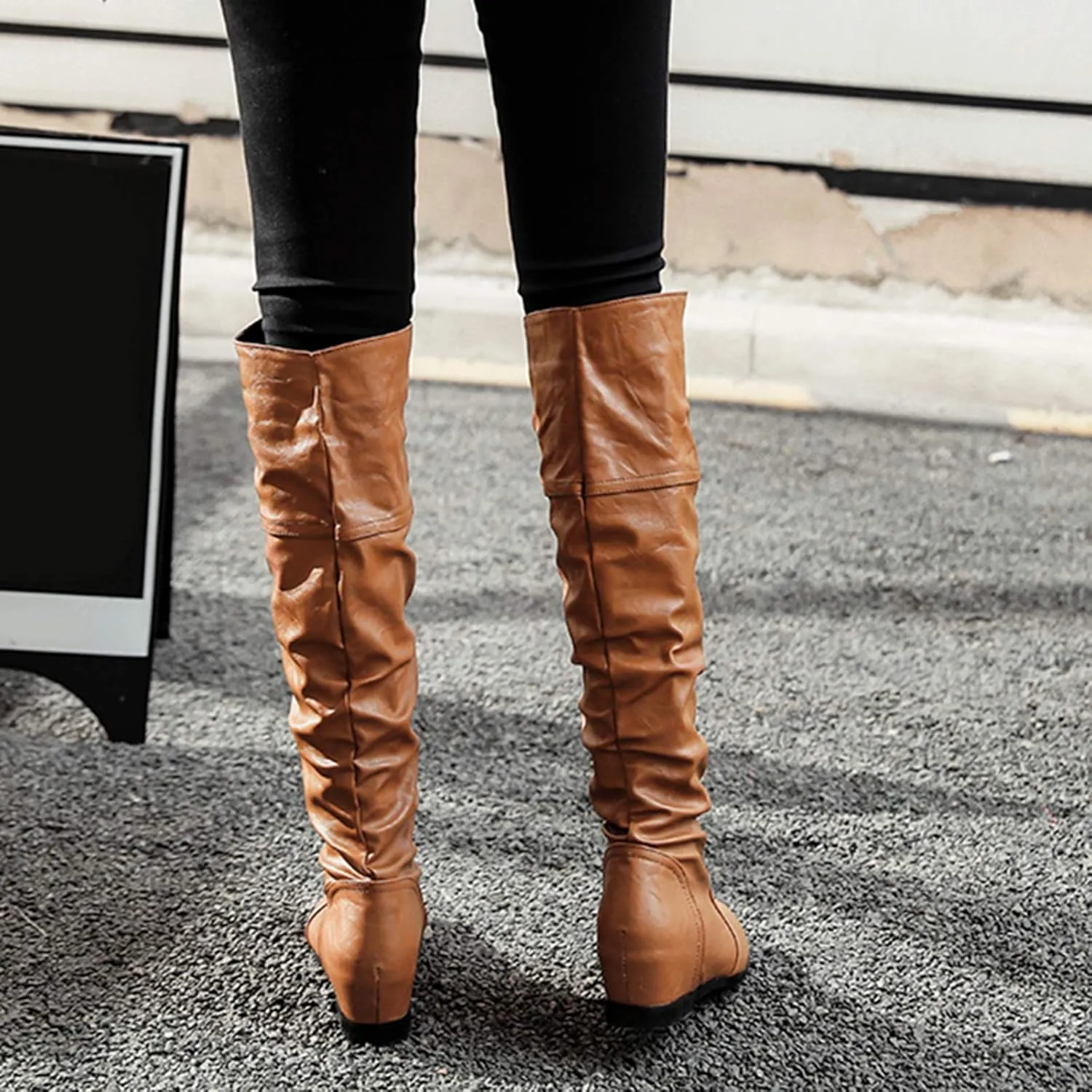 Gicoiz Women Slip On Comfy Knee High Slouch Moccasin Boots
