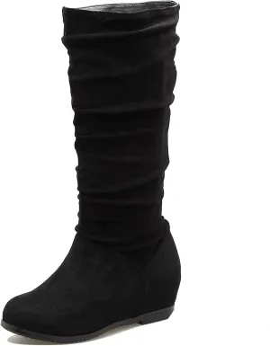 Gicoiz Women Slip On Comfy Knee High Slouch Moccasin Boots