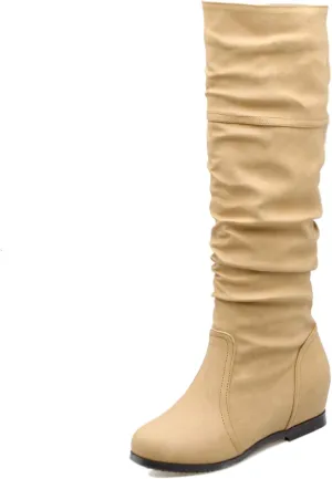 Gicoiz Women Slip On Comfy Knee High Slouch Moccasin Boots