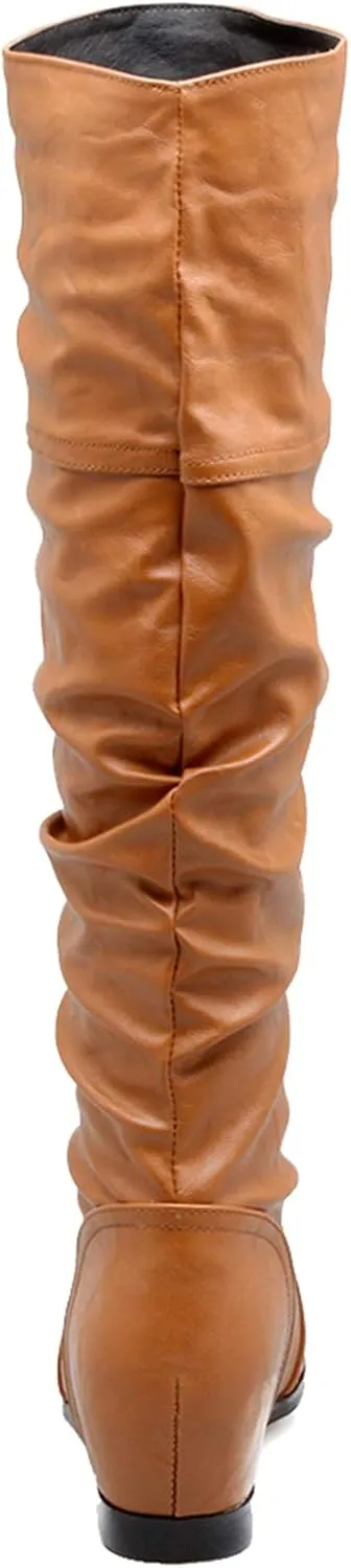 Gicoiz Women Slip On Comfy Knee High Slouch Moccasin Boots