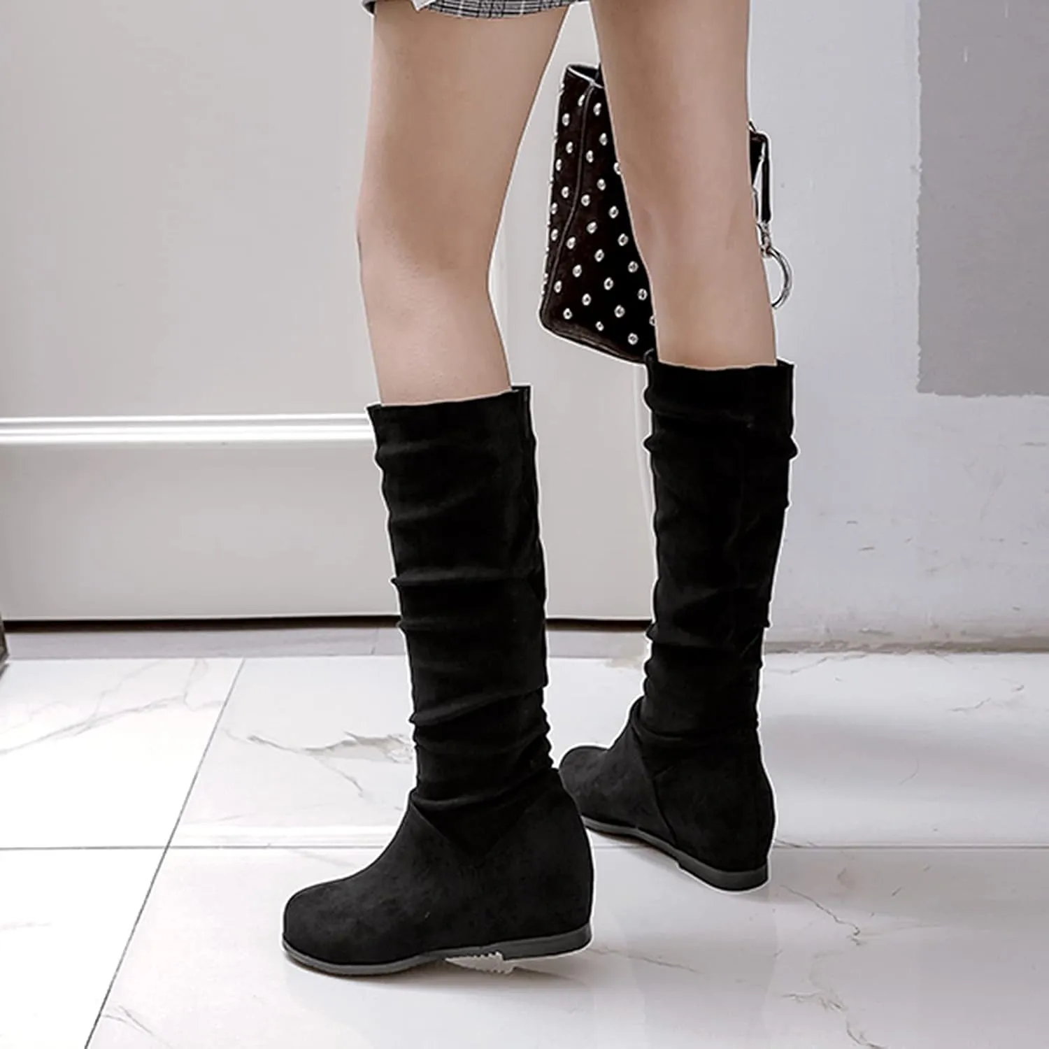 Gicoiz Women Slip On Comfy Knee High Slouch Moccasin Boots