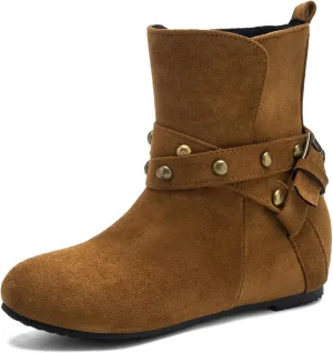 Gicoiz Women Slip On Round Toe Comfy Moccasin Ankle Boots