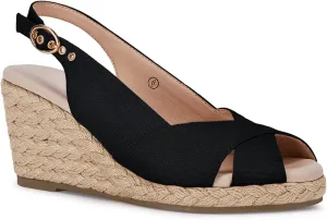 gihubafuil Women's Platform Wedges Sandals Open Toe Buckle Slingback Espadrilles Cross Band Slip-on High Heels