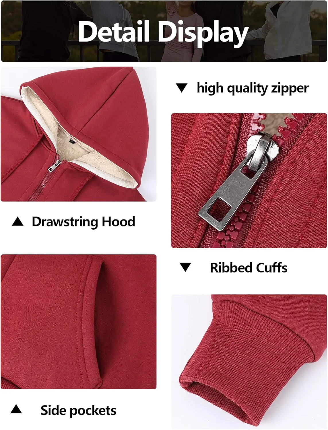 Gihuo Women's Sherpa Lined Hooded Sweatshirt Zip Up Winter Warm Hoodie Comfy Hooded Fleece Jacket