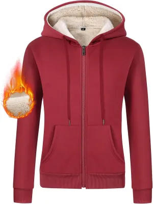 Gihuo Women's Sherpa Lined Hooded Sweatshirt Zip Up Winter Warm Hoodie Comfy Hooded Fleece Jacket