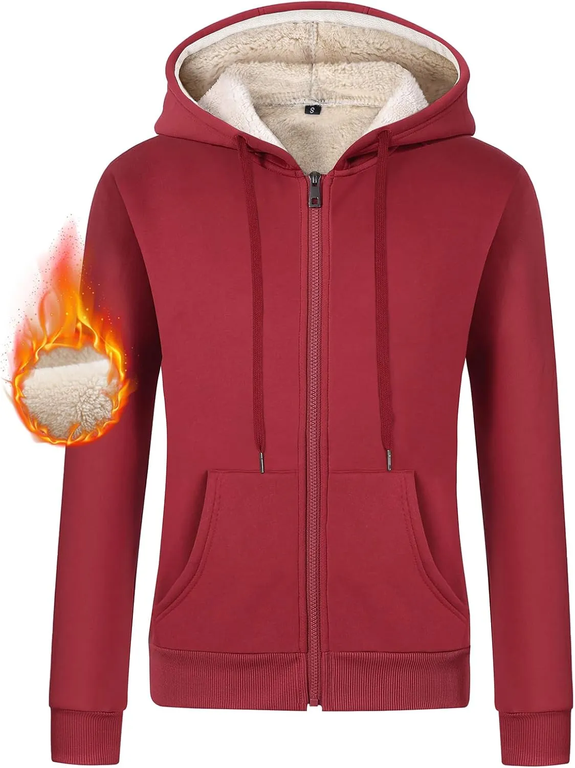 Gihuo Women's Sherpa Lined Hooded Sweatshirt Zip Up Winter Warm Hoodie Comfy Hooded Fleece Jacket