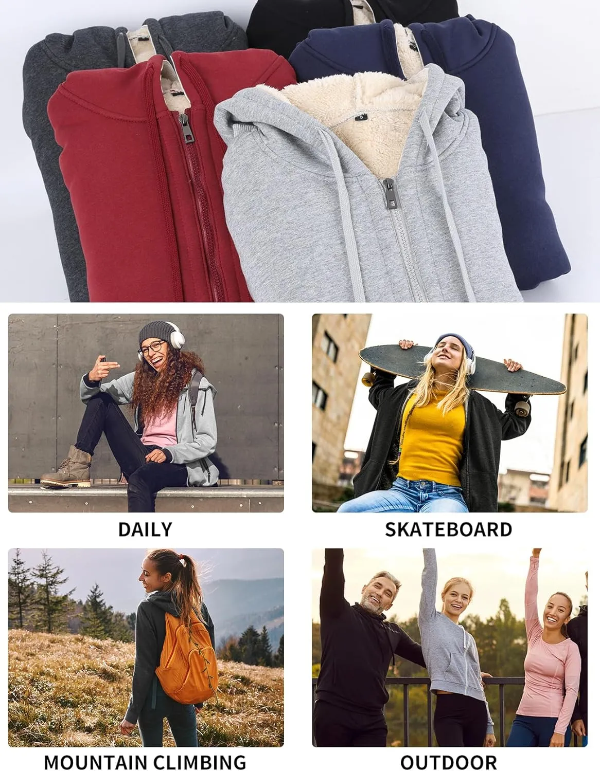 Gihuo Women's Sherpa Lined Hooded Sweatshirt Zip Up Winter Warm Hoodie Comfy Hooded Fleece Jacket