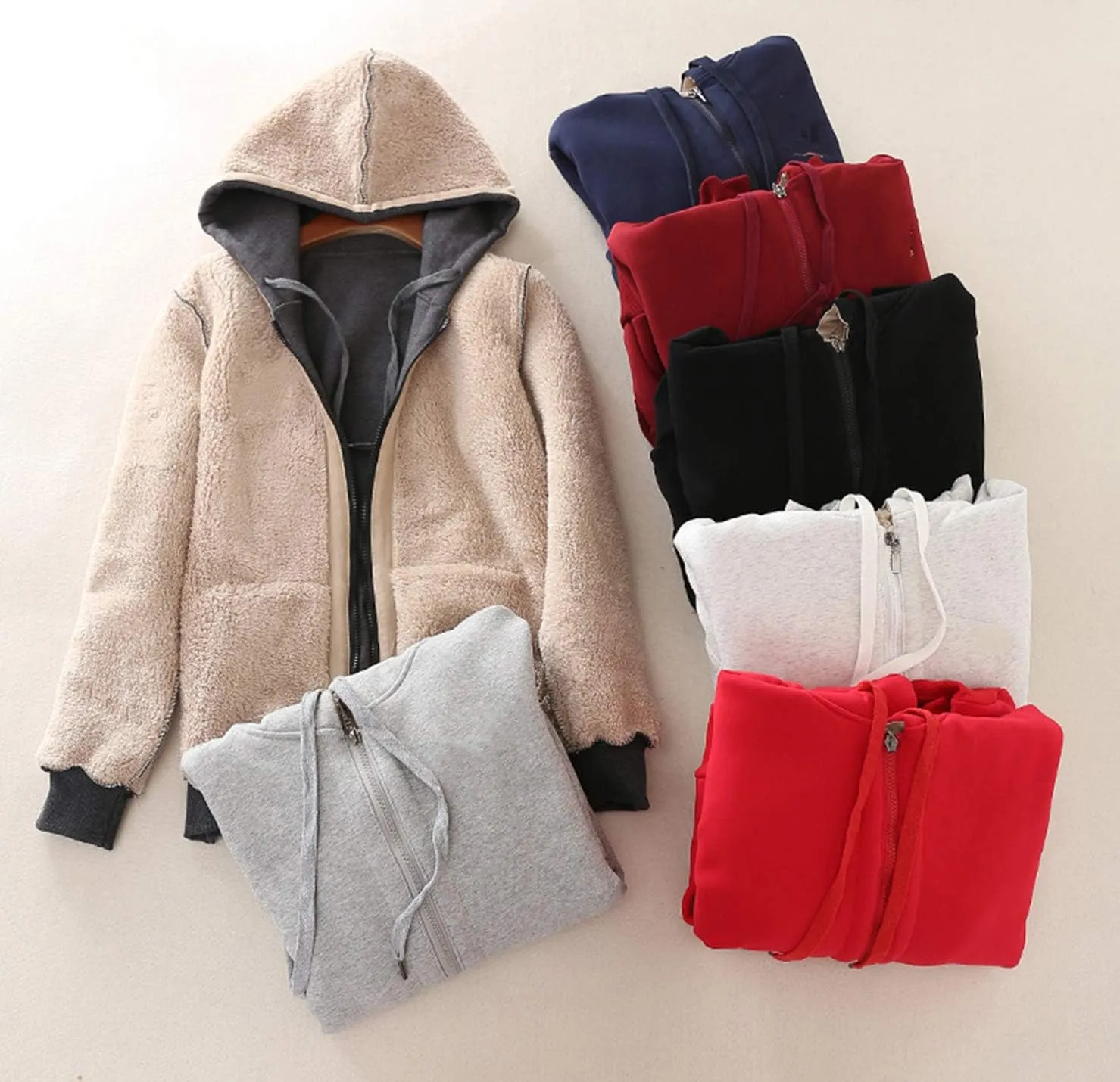 Gihuo Women's Sherpa Lined Hooded Sweatshirt Zip Up Winter Warm Hoodie Comfy Hooded Fleece Jacket