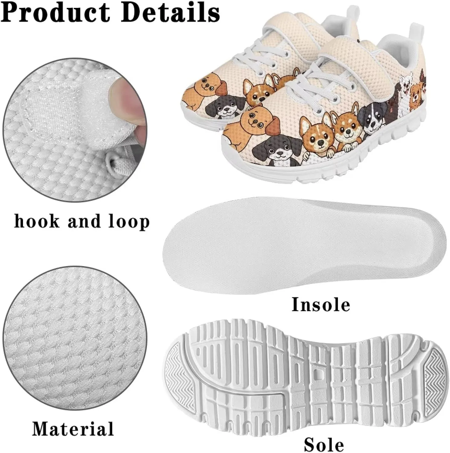 Girls' Athletic Shoes with Hook and Loop Kids Running Shoes for Travel