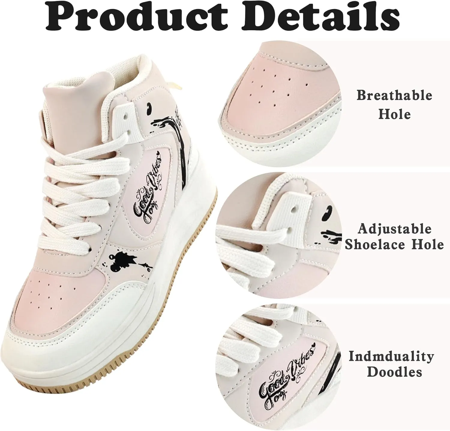 Girls High Top Sneaker Non Slip Casual Walking Lightweight Lace Up Sneakers for Little/Big Kid