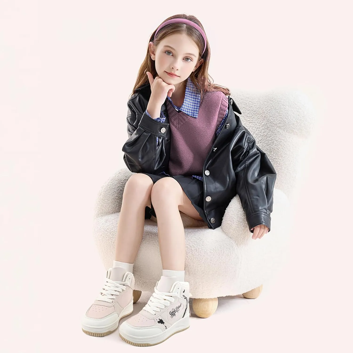 Girls High Top Sneaker Non Slip Casual Walking Lightweight Lace Up Sneakers for Little/Big Kid
