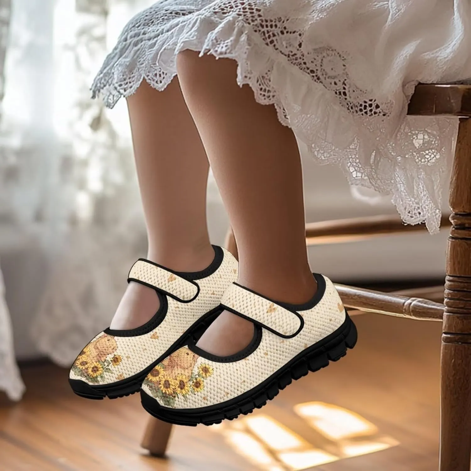 Girls Mary Jane Ballerina Princess Flats Shoes Slip-on School Party Dress Shoes with Hook and Loop