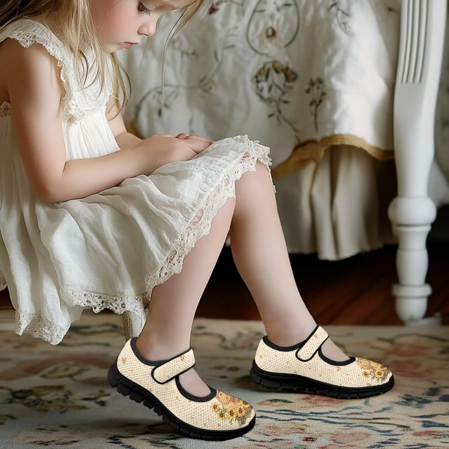 Girls Mary Jane Ballerina Princess Flats Shoes Slip-on School Party Dress Shoes with Hook and Loop