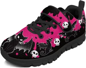 Girls Running Shoes with Hook and Loop Cute Print Kids Tennis Shoes for Outdoor Activities