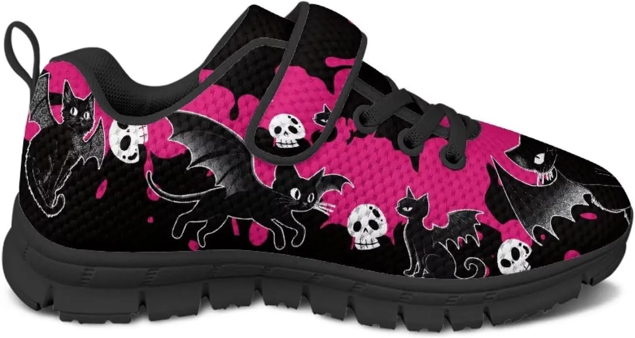Girls Running Shoes with Hook and Loop Cute Print Kids Tennis Shoes for Outdoor Activities