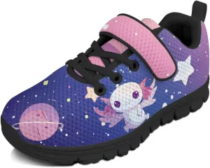 Girls Running Shoes with Hook and Loop Cute Print Kids Tennis Shoes for Outdoor Activities