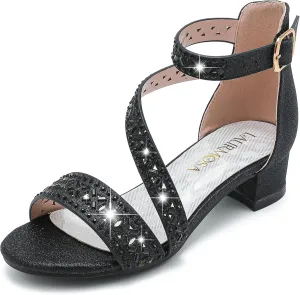 Girls Sandals Kids Heels Open Toe Ankle Strap Dress Shoes Flower Wedding Party for Toddler Little Big Kid