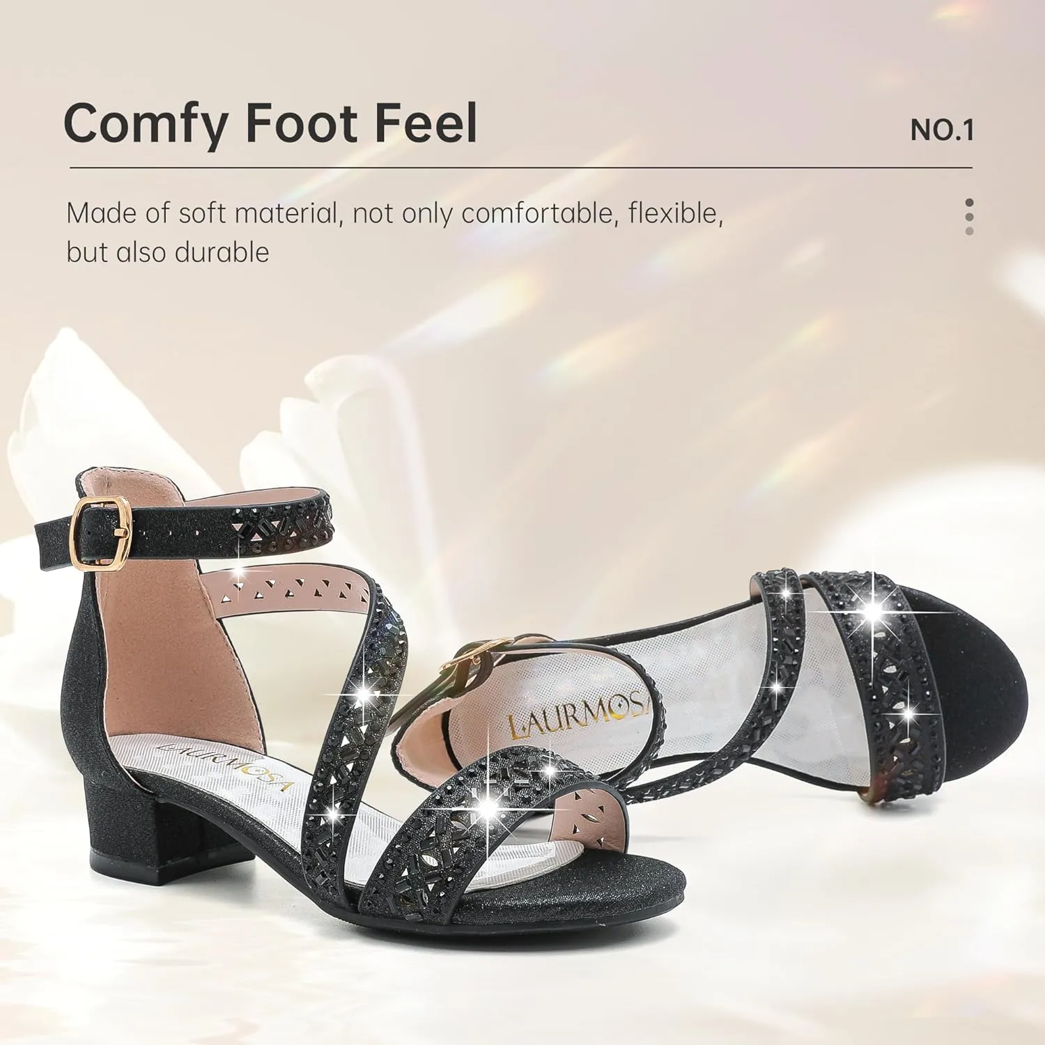 Girls Sandals Kids Heels Open Toe Ankle Strap Dress Shoes Flower Wedding Party for Toddler Little Big Kid