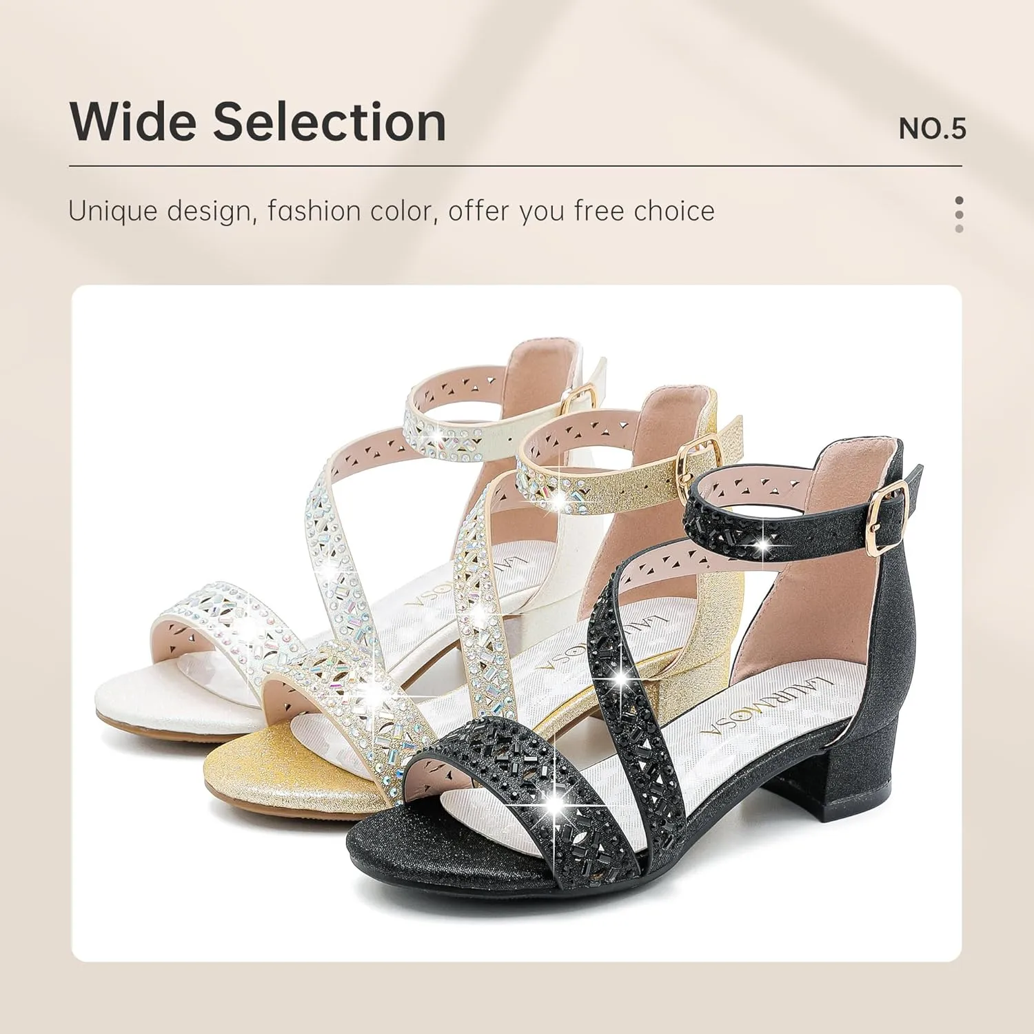 Girls Sandals Kids Heels Open Toe Ankle Strap Dress Shoes Flower Wedding Party for Toddler Little Big Kid