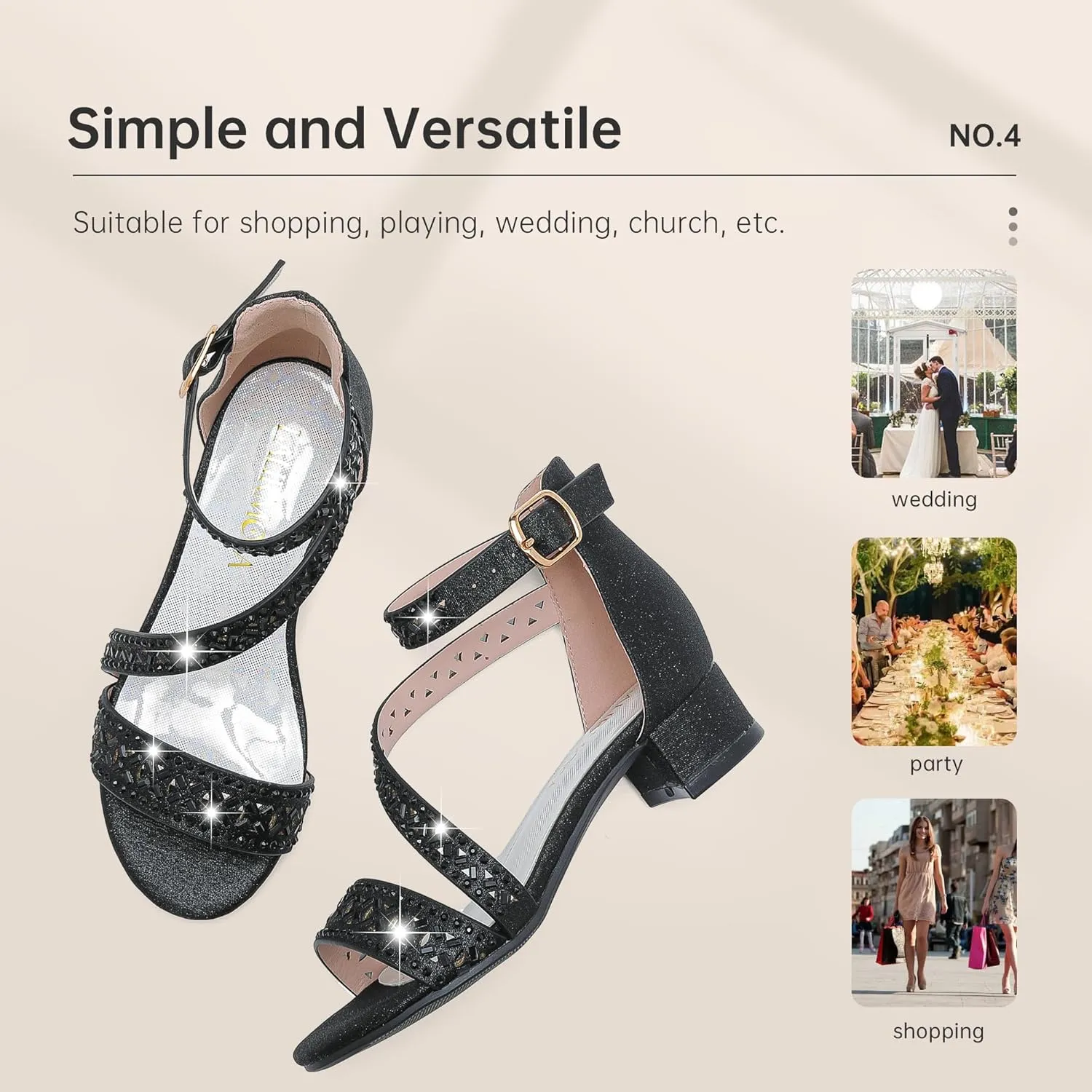 Girls Sandals Kids Heels Open Toe Ankle Strap Dress Shoes Flower Wedding Party for Toddler Little Big Kid