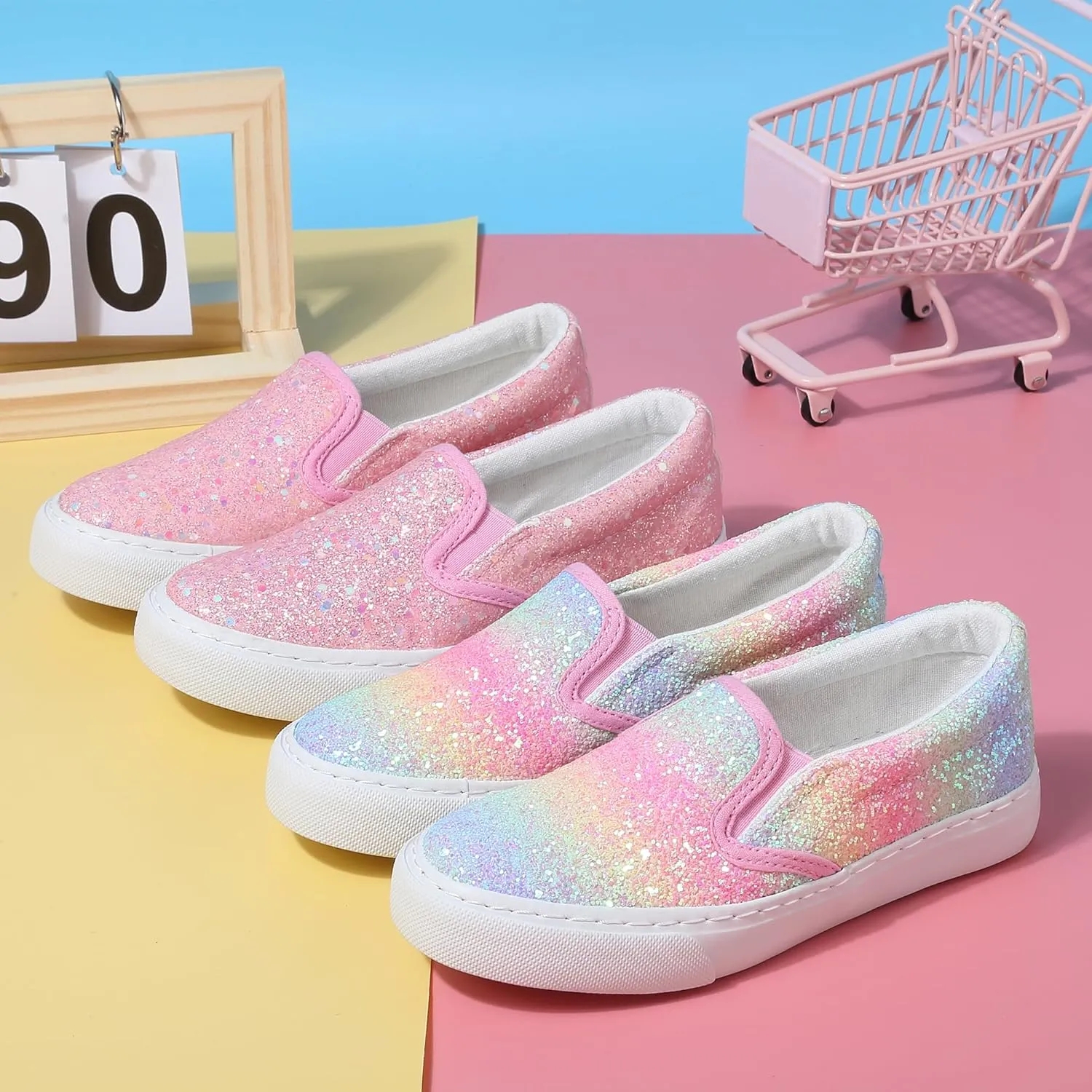 Girls Sparkle Slip-on Shoes Toddlers Canvas Sneakers Light Weight Comfortable Causal Running Shoes Skin-Friendly