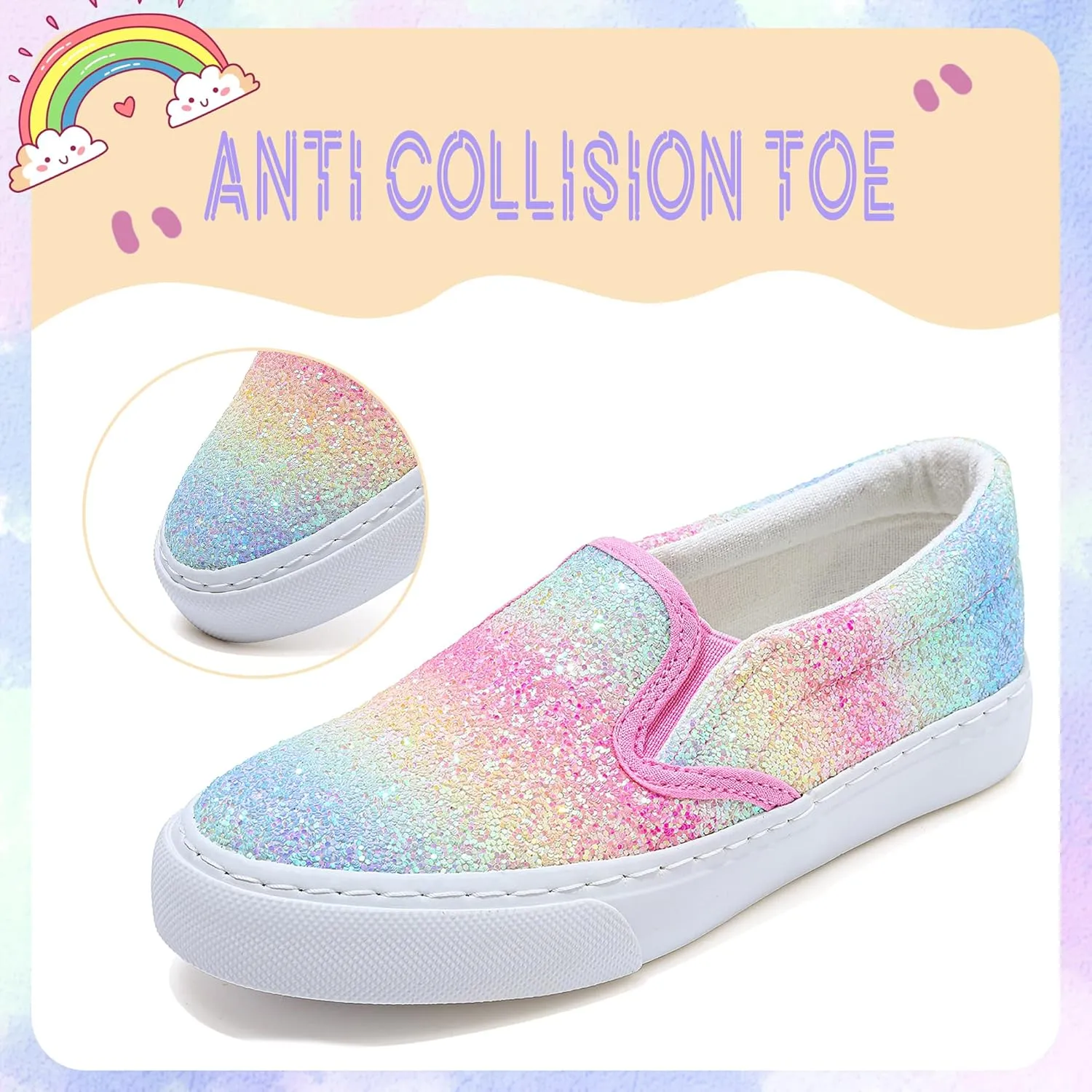 Girls Sparkle Slip-on Shoes Toddlers Canvas Sneakers Light Weight Comfortable Causal Running Shoes Skin-Friendly