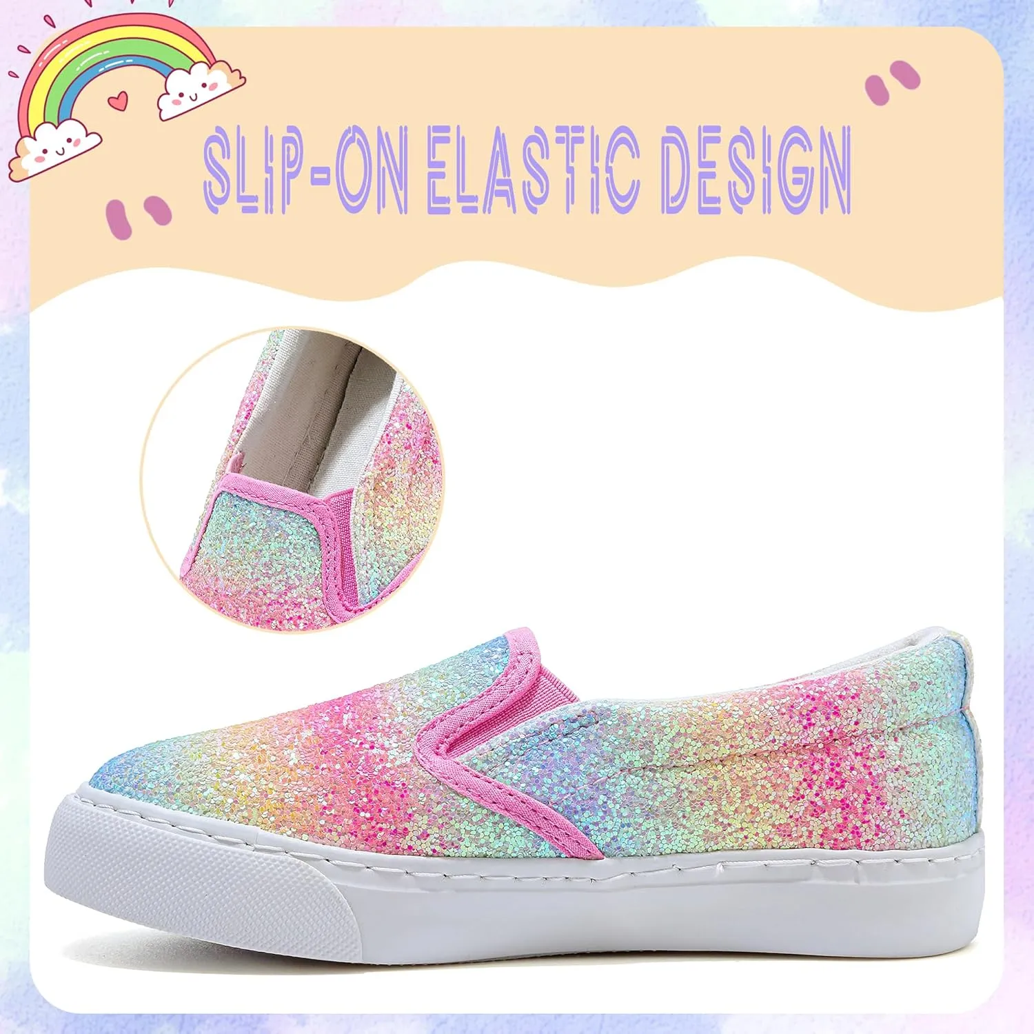 Girls Sparkle Slip-on Shoes Toddlers Canvas Sneakers Light Weight Comfortable Causal Running Shoes Skin-Friendly