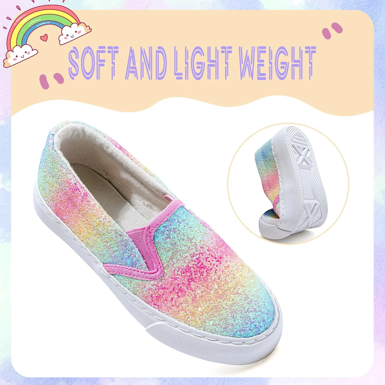 Girls Sparkle Slip-on Shoes Toddlers Canvas Sneakers Light Weight Comfortable Causal Running Shoes Skin-Friendly
