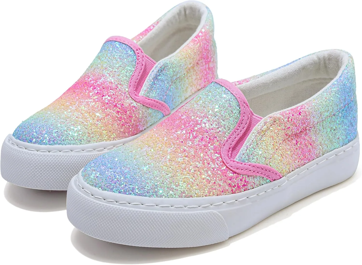 Girls Sparkle Slip-on Shoes Toddlers Canvas Sneakers Light Weight Comfortable Causal Running Shoes Skin-Friendly