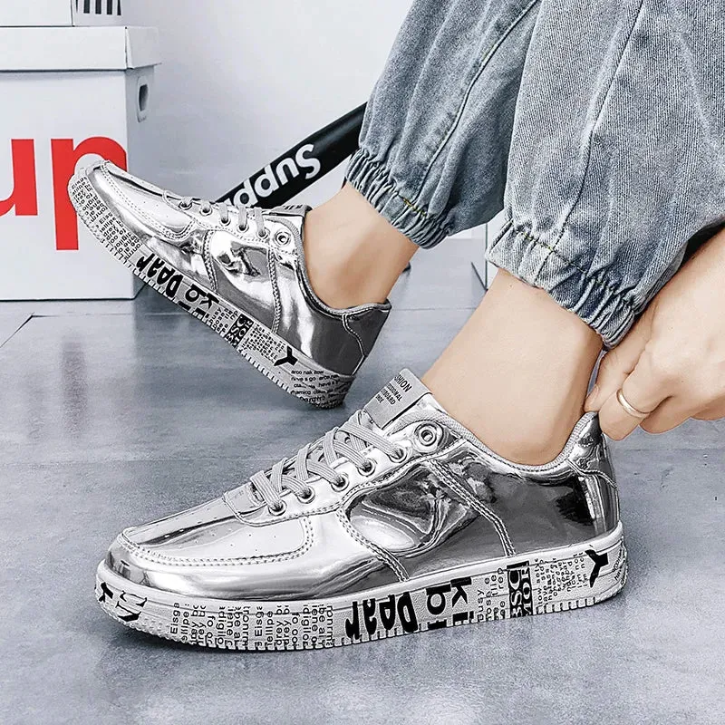 Gold Shiny Letter Pattern Sole Sneakers