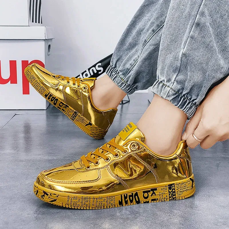 Gold Shiny Letter Pattern Sole Sneakers