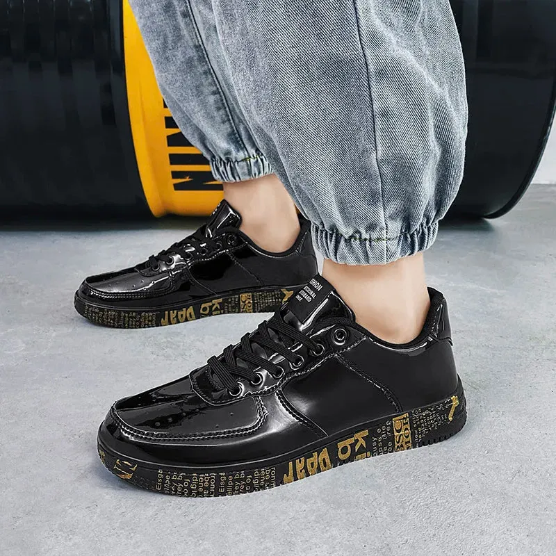 Gold Shiny Letter Pattern Sole Sneakers