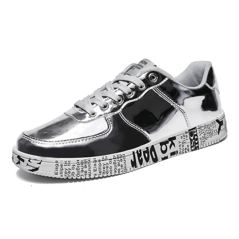 Gold Shiny Letter Pattern Sole Sneakers