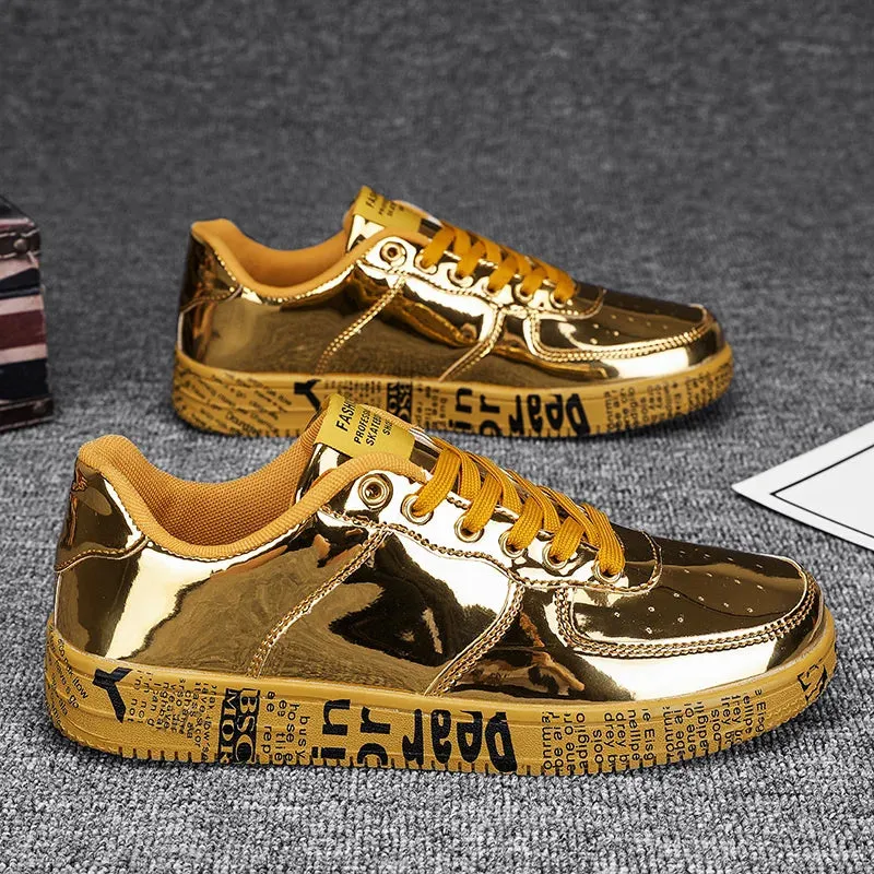 Gold Shiny Letter Pattern Sole Sneakers