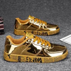 Gold Shiny Letter Pattern Sole Sneakers
