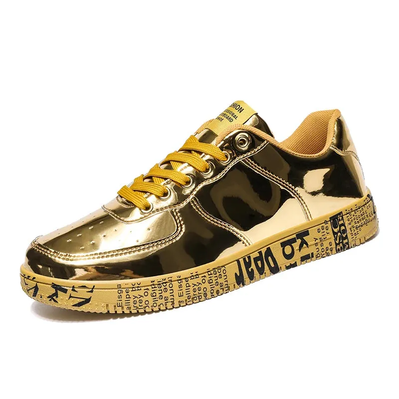 Gold Shiny Letter Pattern Sole Sneakers