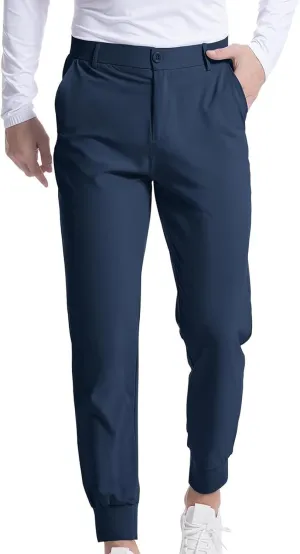 Golf Pants for Mens Front Button Tapered Trousers Slim Fit Lightweight Running Jogger Travel Work Pants with Pockets