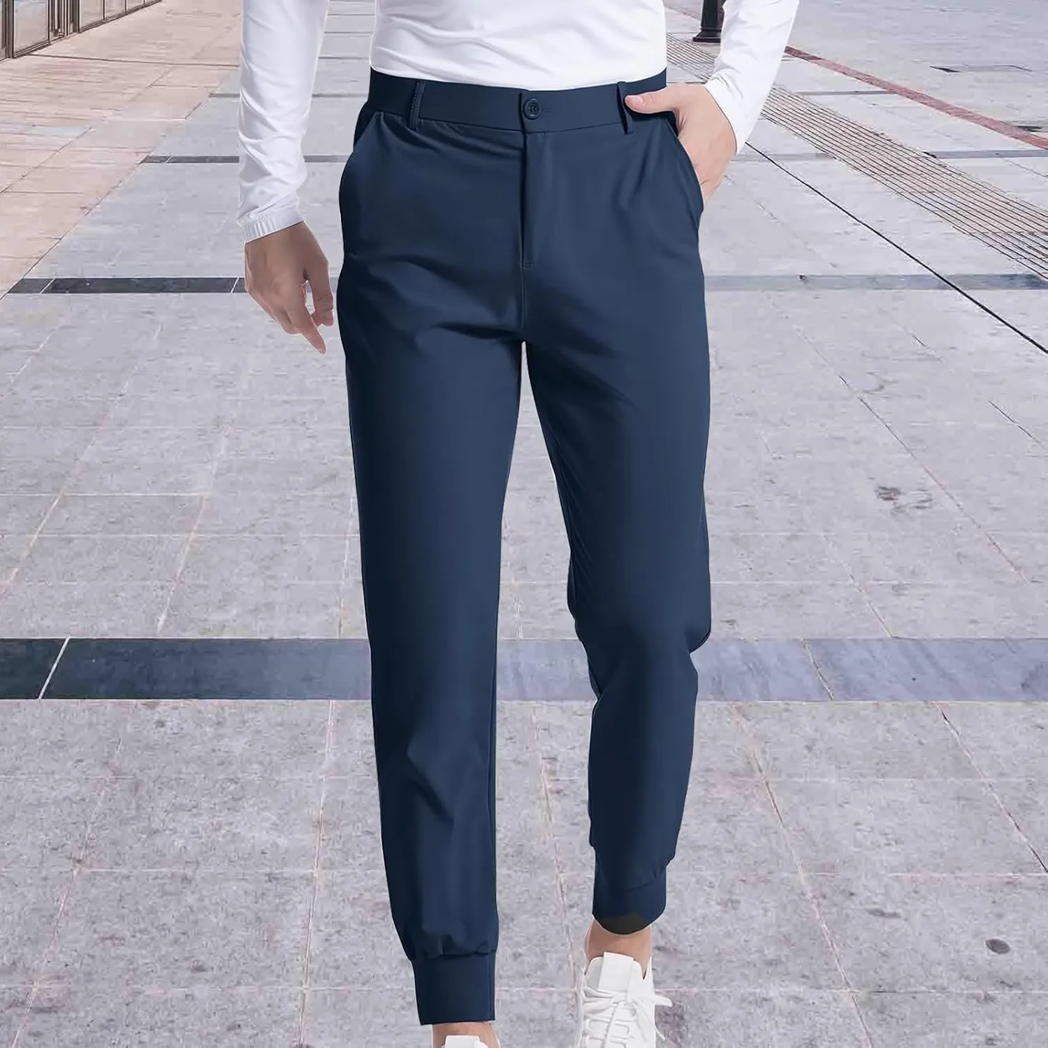 Golf Pants for Mens Front Button Tapered Trousers Slim Fit Lightweight Running Jogger Travel Work Pants with Pockets
