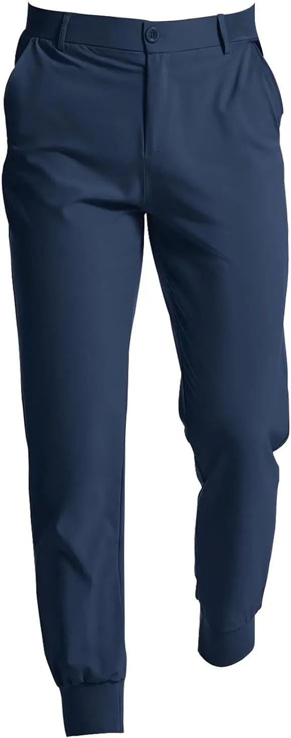 Golf Pants for Mens Front Button Tapered Trousers Slim Fit Lightweight Running Jogger Travel Work Pants with Pockets
