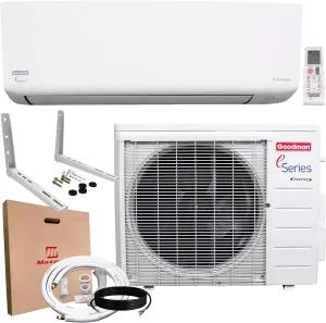 Goodman 18,000 BTU 18 SEER2 Ductless Mini Split Inverter Heat Pump System with Maxwell 15-ft Installation Kit and Wall Mounting Bracket (230v)