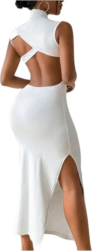 GORGLITTER Women's Open Back Bodycon Maxi Dress Cut Out Low Back Sleeveless Club Night Going Out Long Dresses 2025
