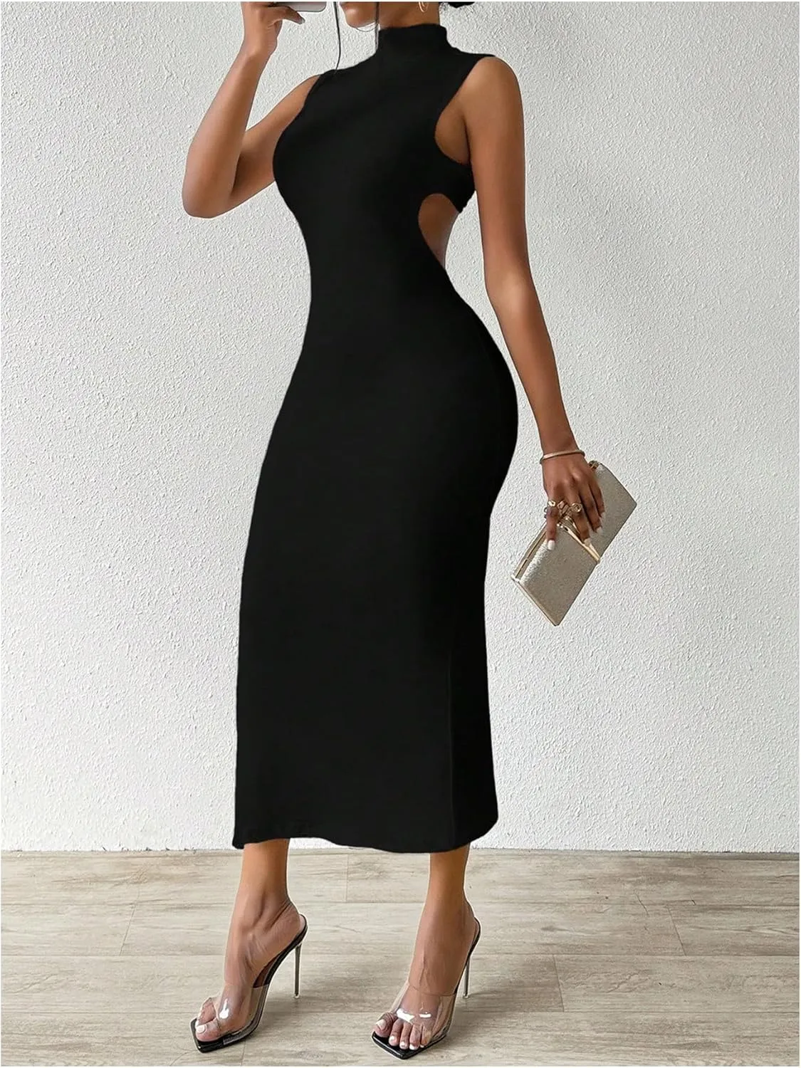 GORGLITTER Women's Open Back Bodycon Maxi Dress Cut Out Low Back Sleeveless Club Night Going Out Long Dresses 2025