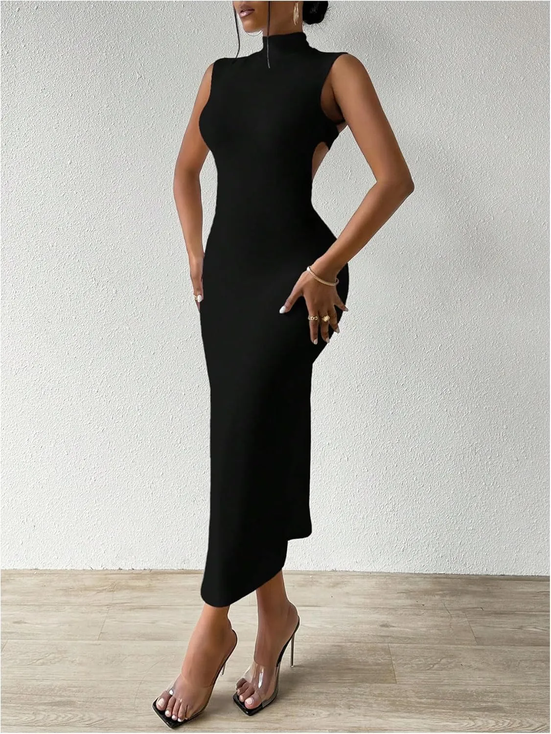 GORGLITTER Women's Open Back Bodycon Maxi Dress Cut Out Low Back Sleeveless Club Night Going Out Long Dresses 2025