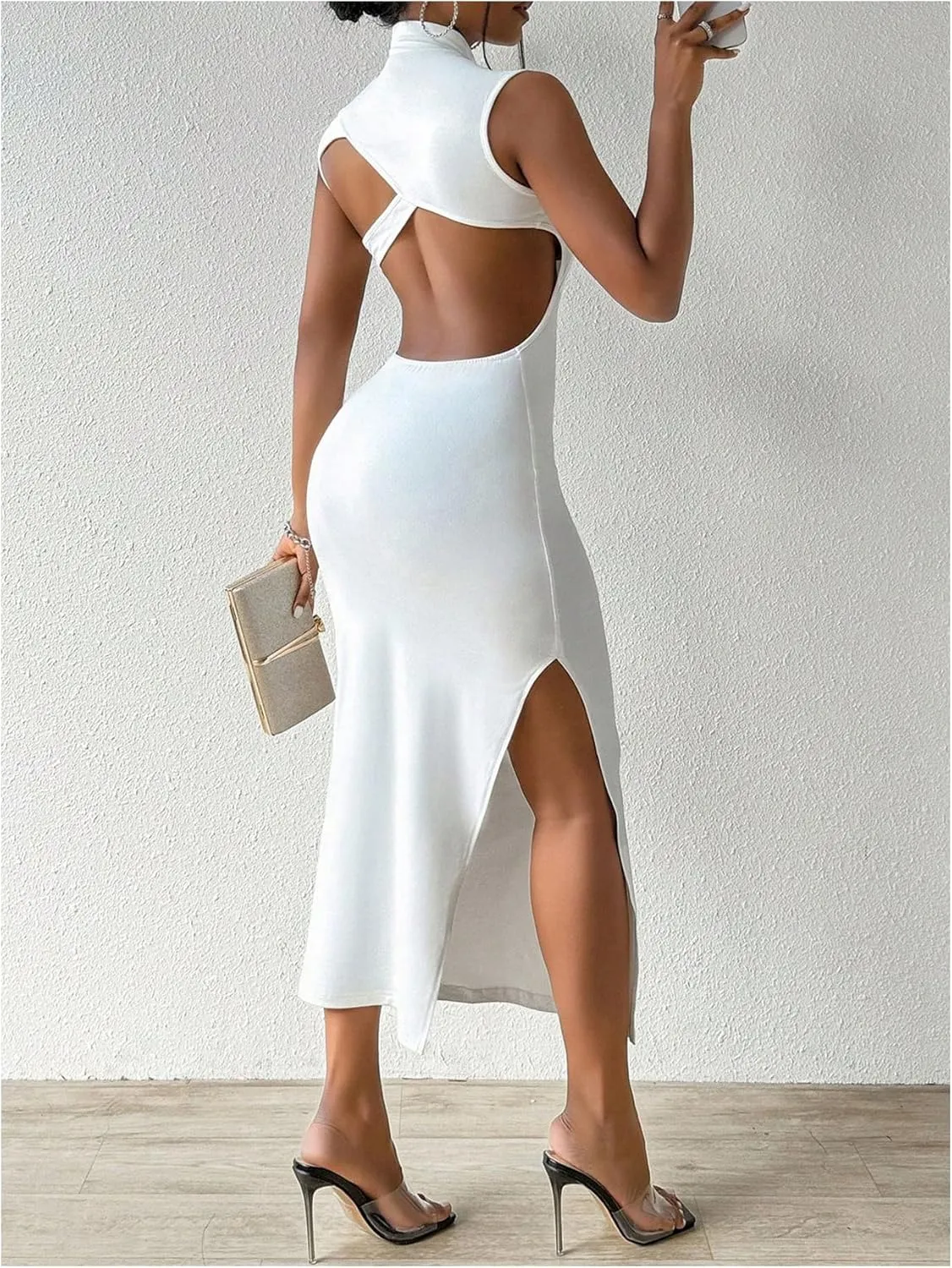 GORGLITTER Women's Open Back Bodycon Maxi Dress Cut Out Low Back Sleeveless Club Night Going Out Long Dresses 2025